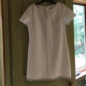 Trina Turk white sheath dress with pompoms