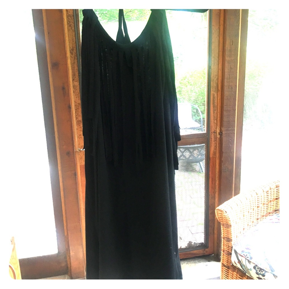 Black fringe razor back dress.