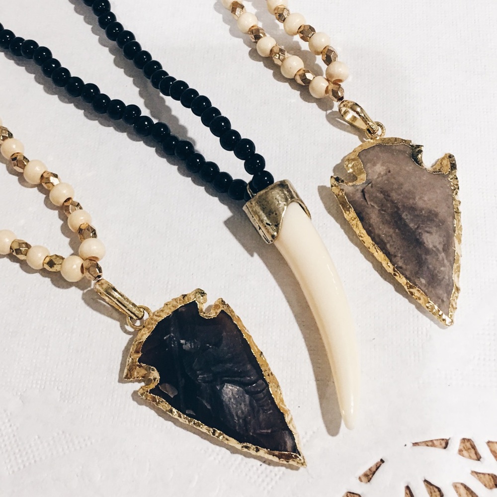 Black beaded tusk necklace