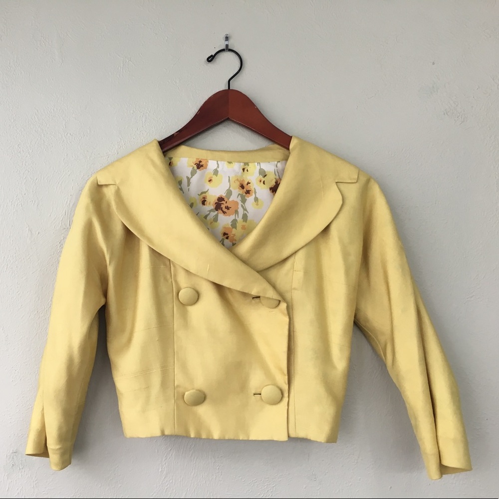 VINTAGE 60s raw silk yellow jacket