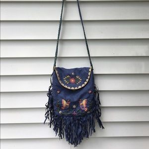 Beautiful blue crossbody with bird beading