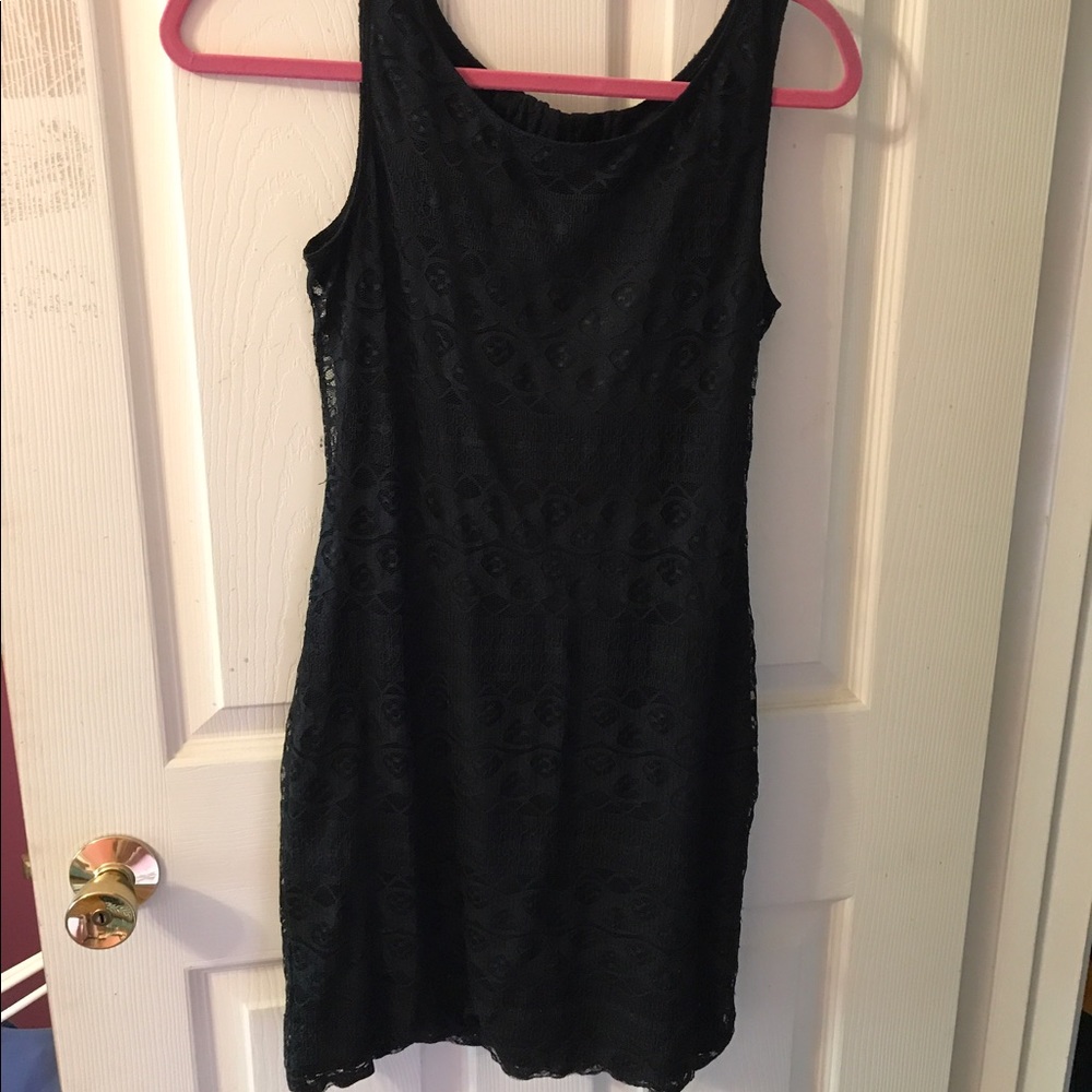 Open back, black lace dress