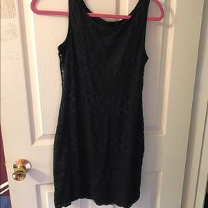 Open back, black lace dress