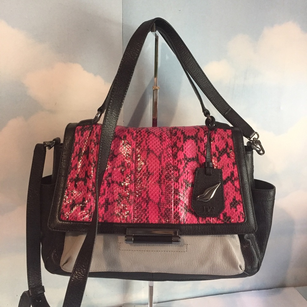 Diane Von Furstenberg magenta snake skin satchel