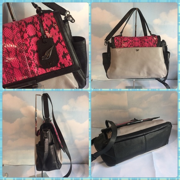 Diane Von Furstenberg magenta snake skin satchel - Picture 2 of 4