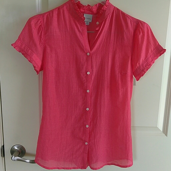 Merona Tops - Coral Short Sleeve Button Down Cotton Silk Shirt