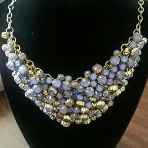 Purple rhinestone bib necklace