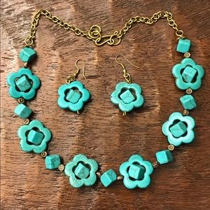 Turquoise flower necklace & earrings