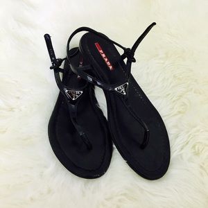 Prada Black Patent Leather Thong Sandals