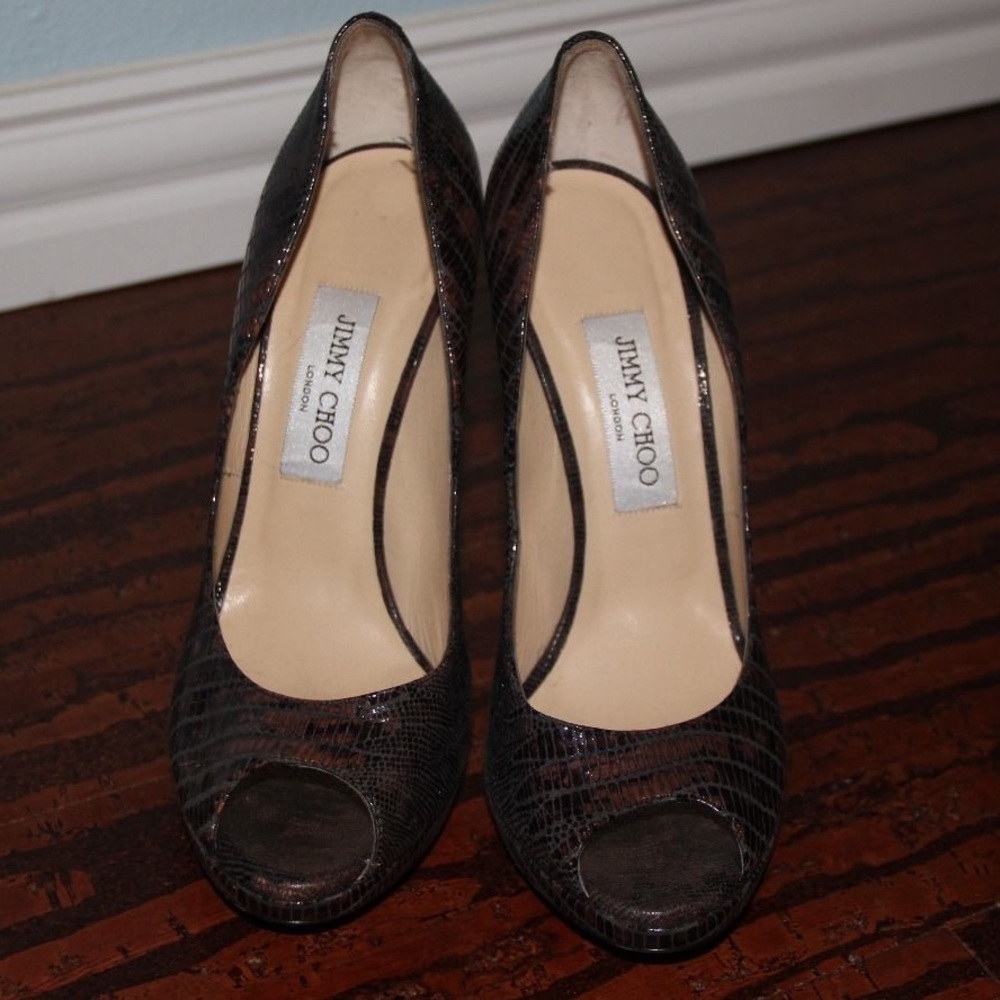 Jimmy Choo Snakeskin Python Peep Toe Heel Sz 39