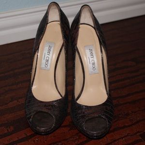 Jimmy Choo Snakeskin Python Peep Toe Heel Sz 39