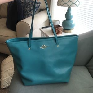 Teal coach tote purse
