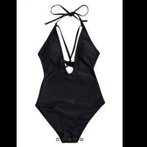 Sexy black one piece strappy swimsuit