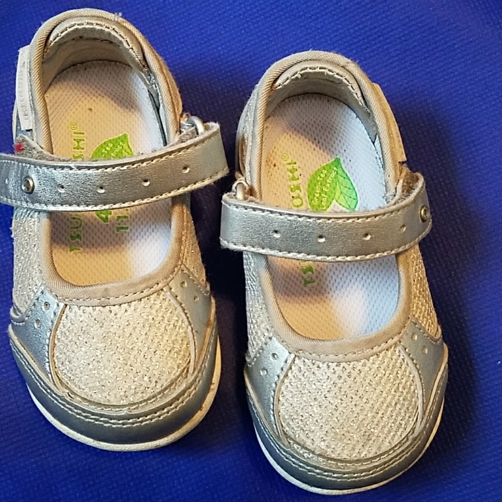 Silver shoes with Velcro top strap