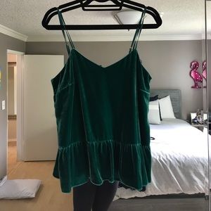 Jcrew green velvet peplum tank