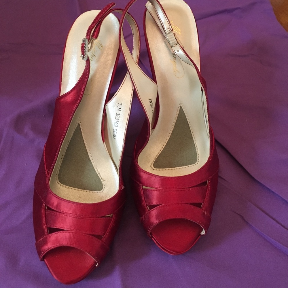 Red satin sling back