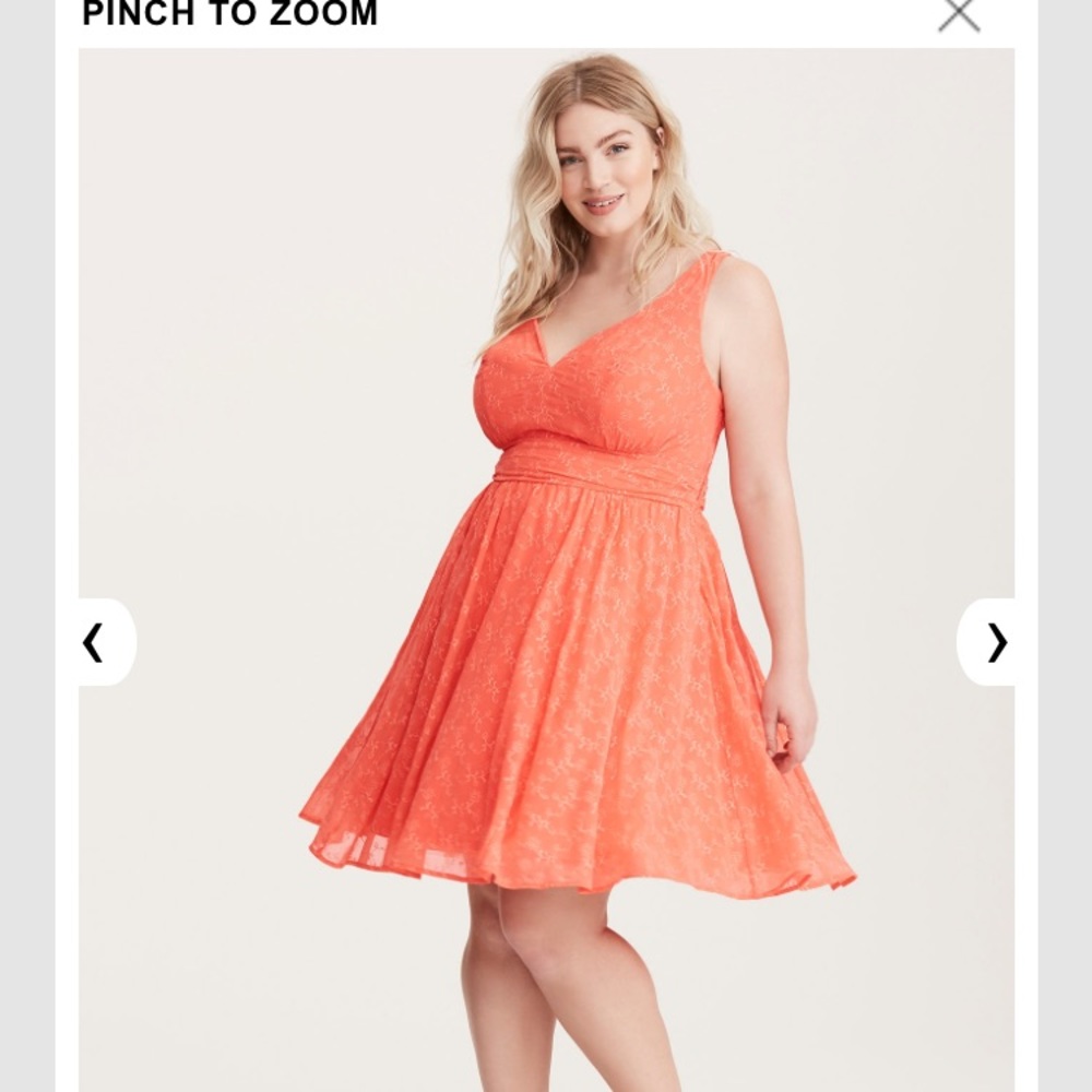 NEW Torrid Coral Embroidered Gauze Dress.
