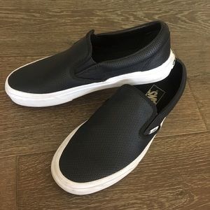VANS black perforated leather slip ons womens sz 8