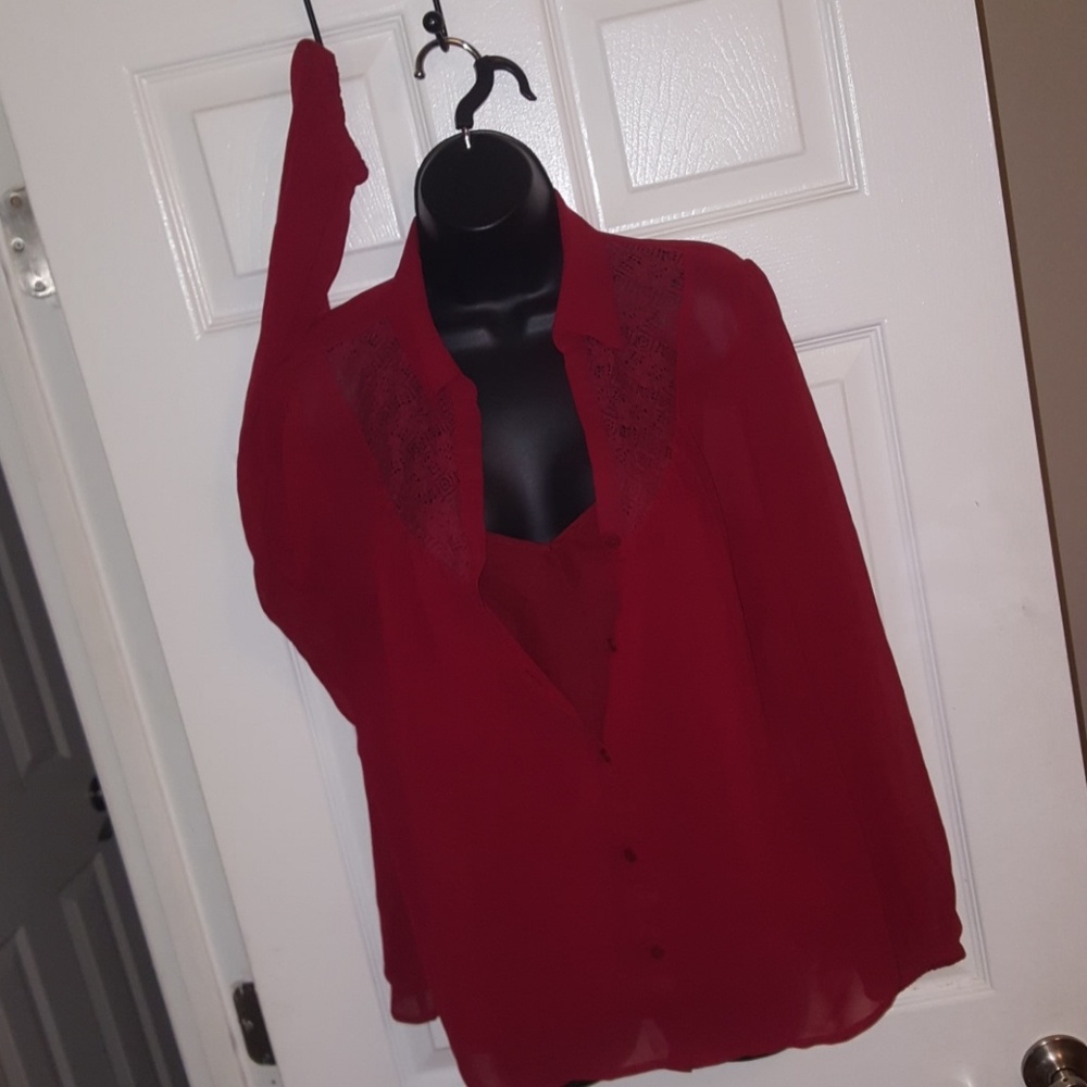 Sexy red sheer blouse with cami