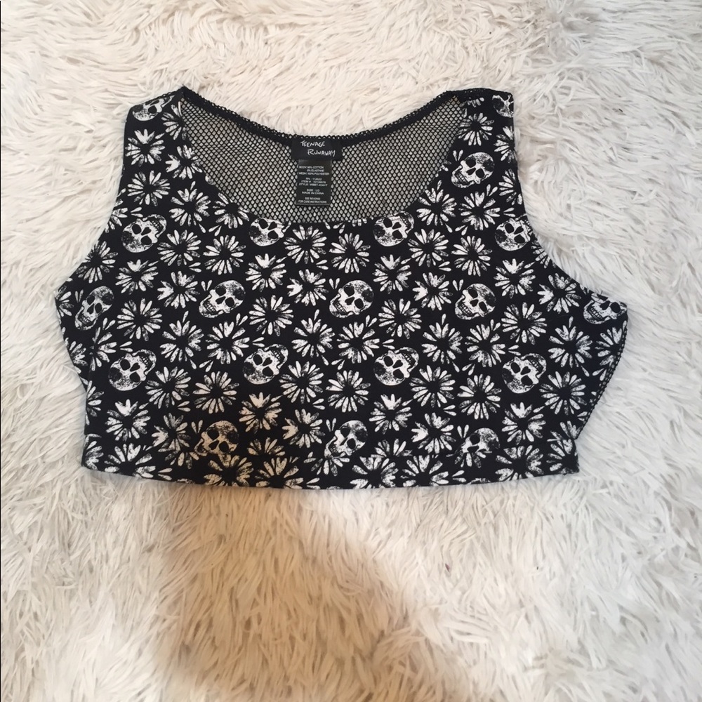 Teenage Runaway Skull Daisy Crop w. Mesh Back