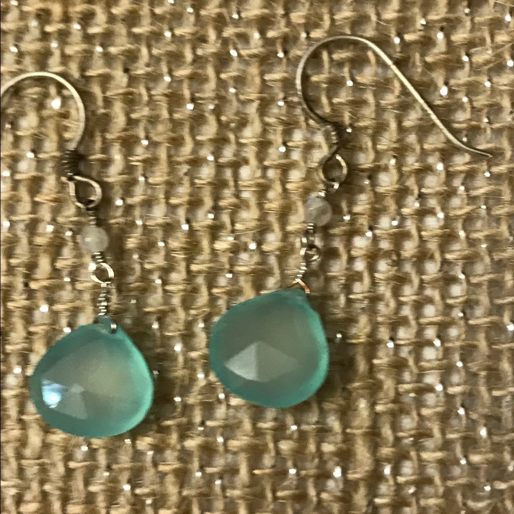 Dainty teal stone dangle earrings