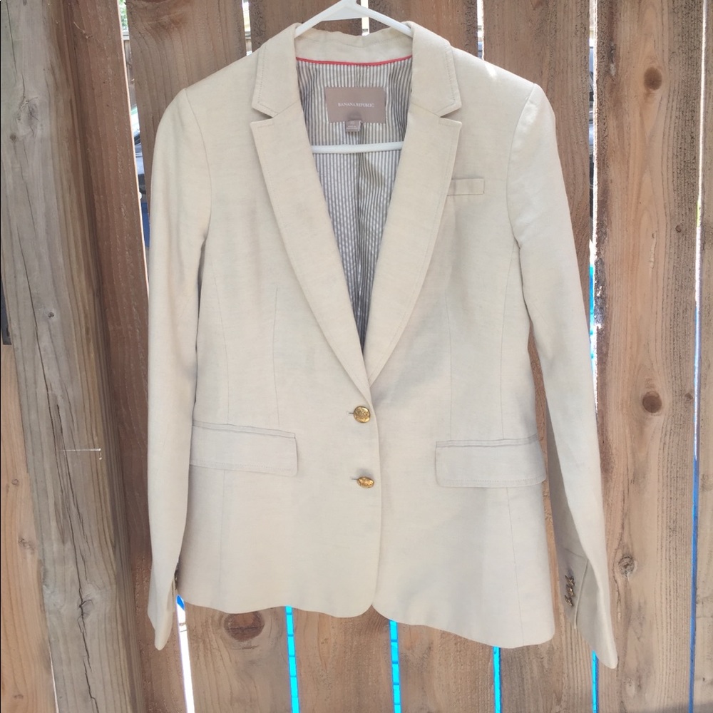 Khaki blazer with seersucker lining