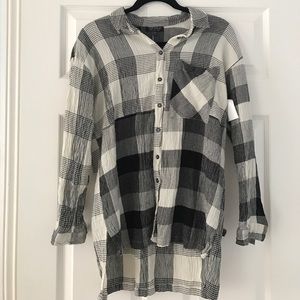 Topshop Checkered Button-Up High-Low Shirt