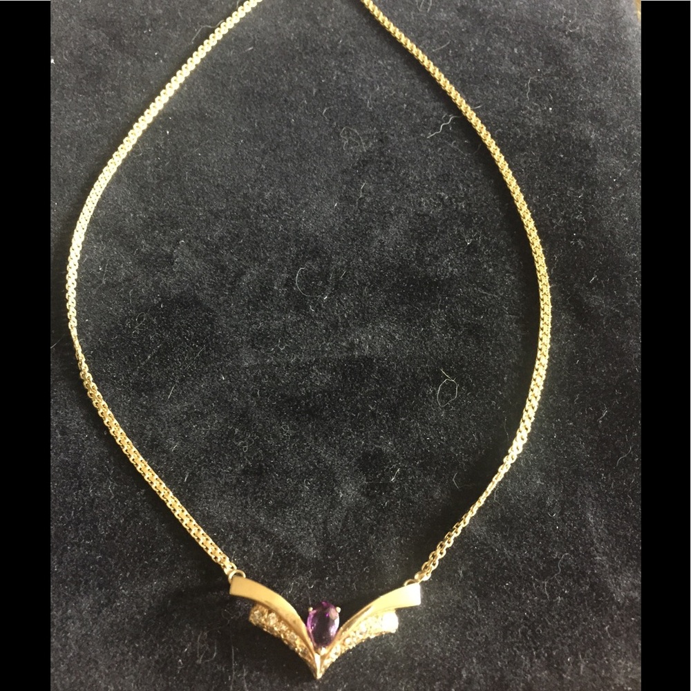 Amethyst, diamond and 14k gold necklace...