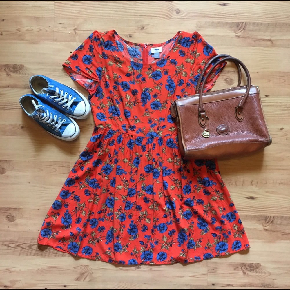 Stunning blue and orange floral shift dress 👗