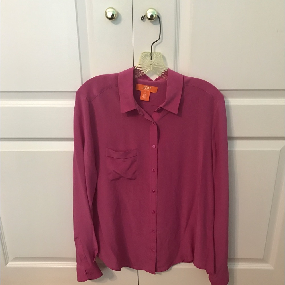 HOT PINK JOE FRESH 100% SILK BUTTON DOWN BLOUSE