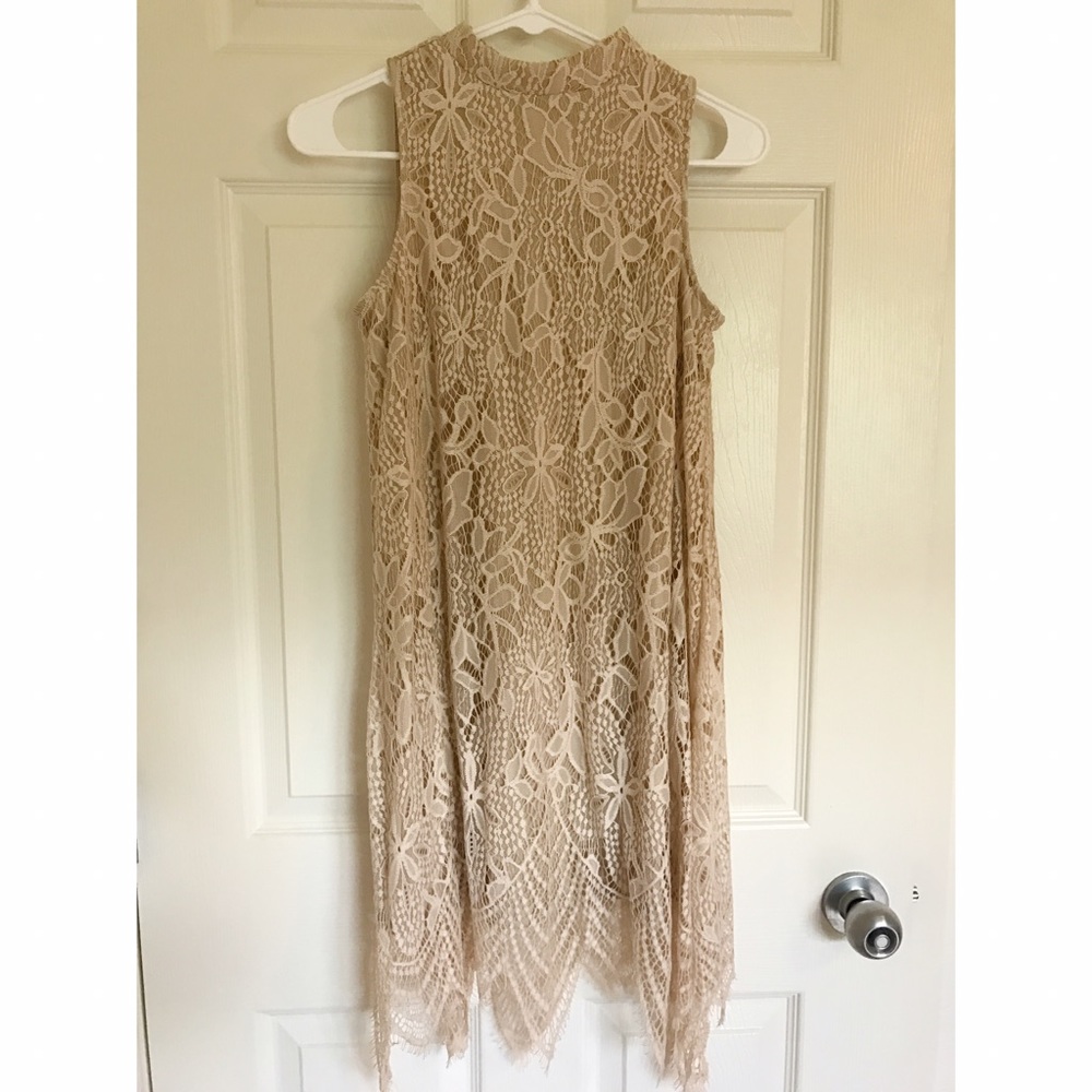 Nude High Neck Shift Dress