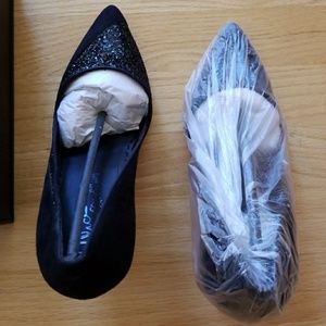 Black Deon Glitter Black Point Toe Heels