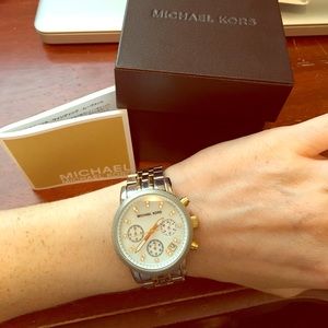 Michael Kors two-tone chronograph w/ stones watch