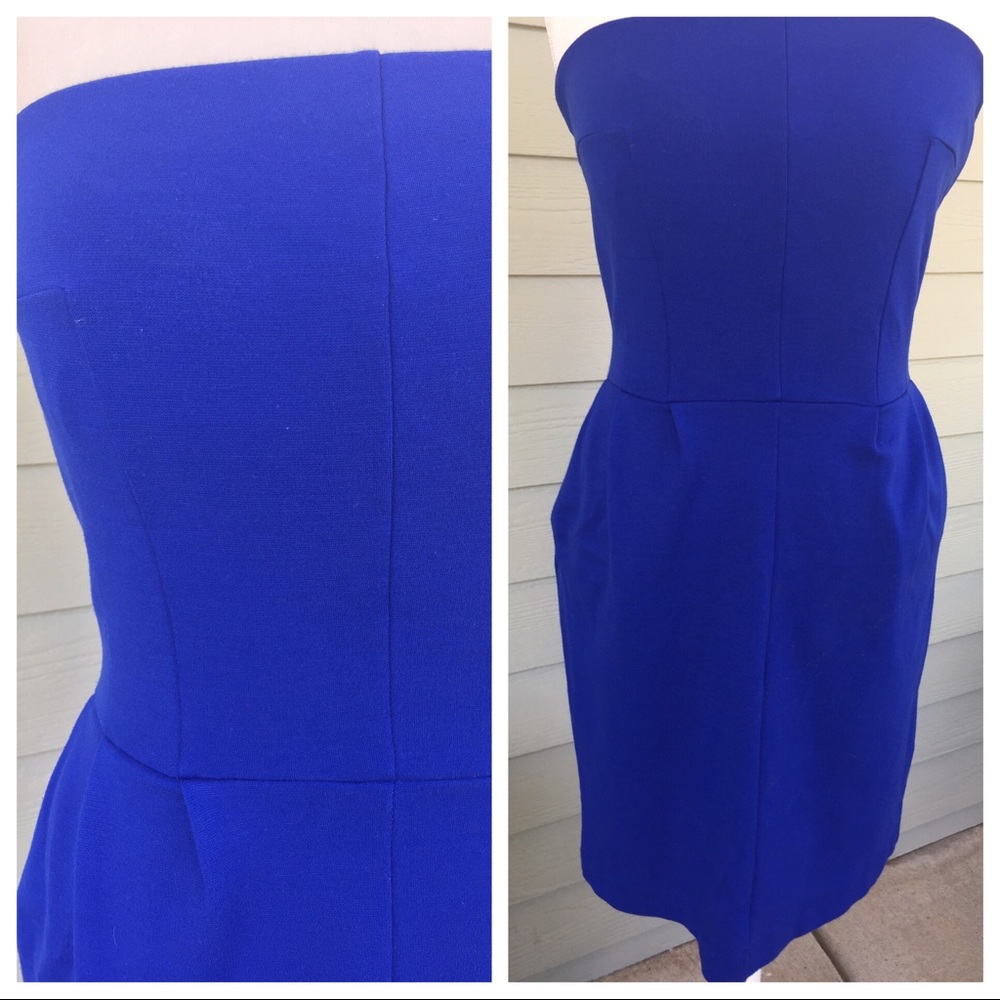 Express blue cotton dress with pockets & shelf bra