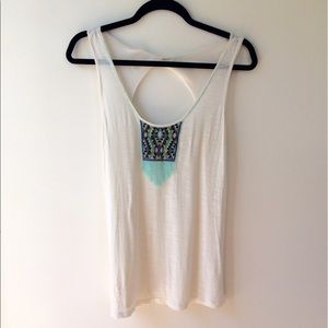 AEO white Aztec bead fringe cutout back tank top