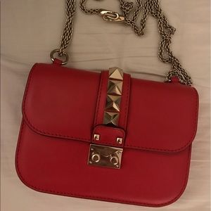 Valentino red leather rockstud bag