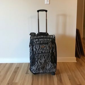 Carry on suitcase in zebra pattern