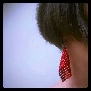 Retro Red Dangle Drop Earrings.