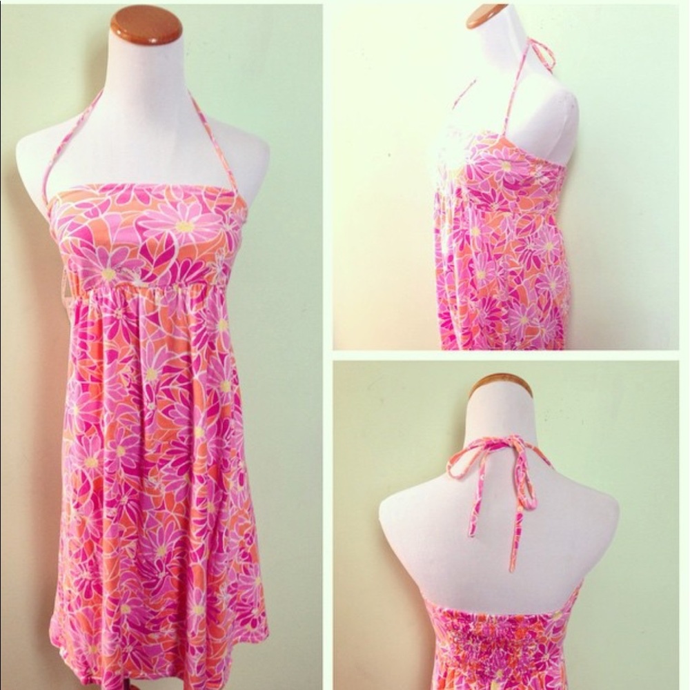 Lilly Pulitzer Floral cotton halter dress.