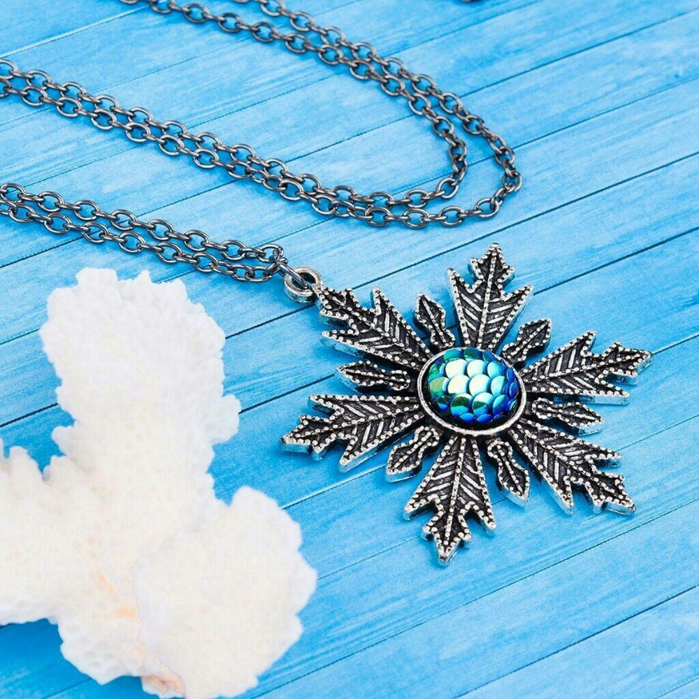Blue Snowflake and Scale Necklace