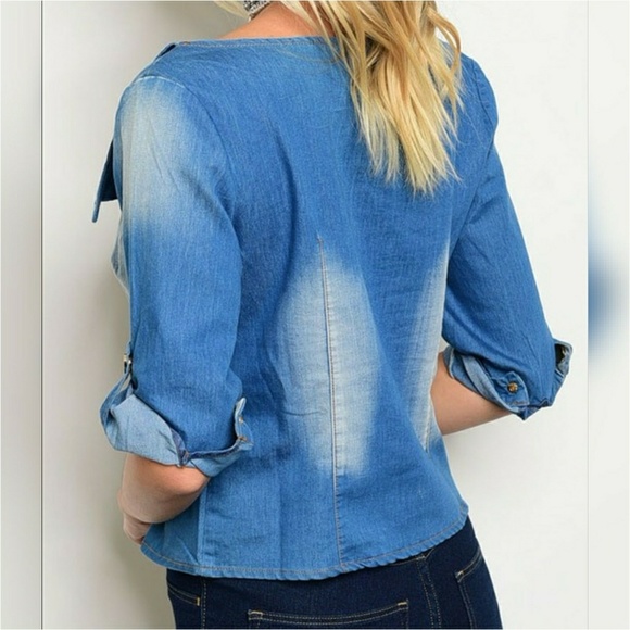 BUY 1, GET 1 FREE! Roll up sleeve denim top - Picture 2 of 2