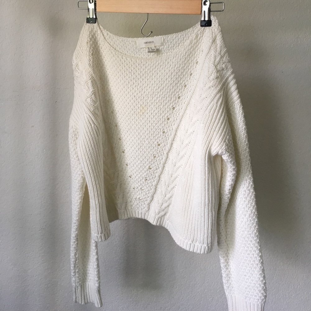White Cropped Knit Sweater
