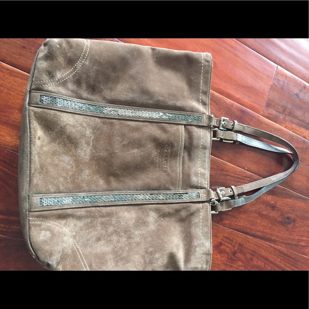 Coach Suede and Metallic Detail Tote