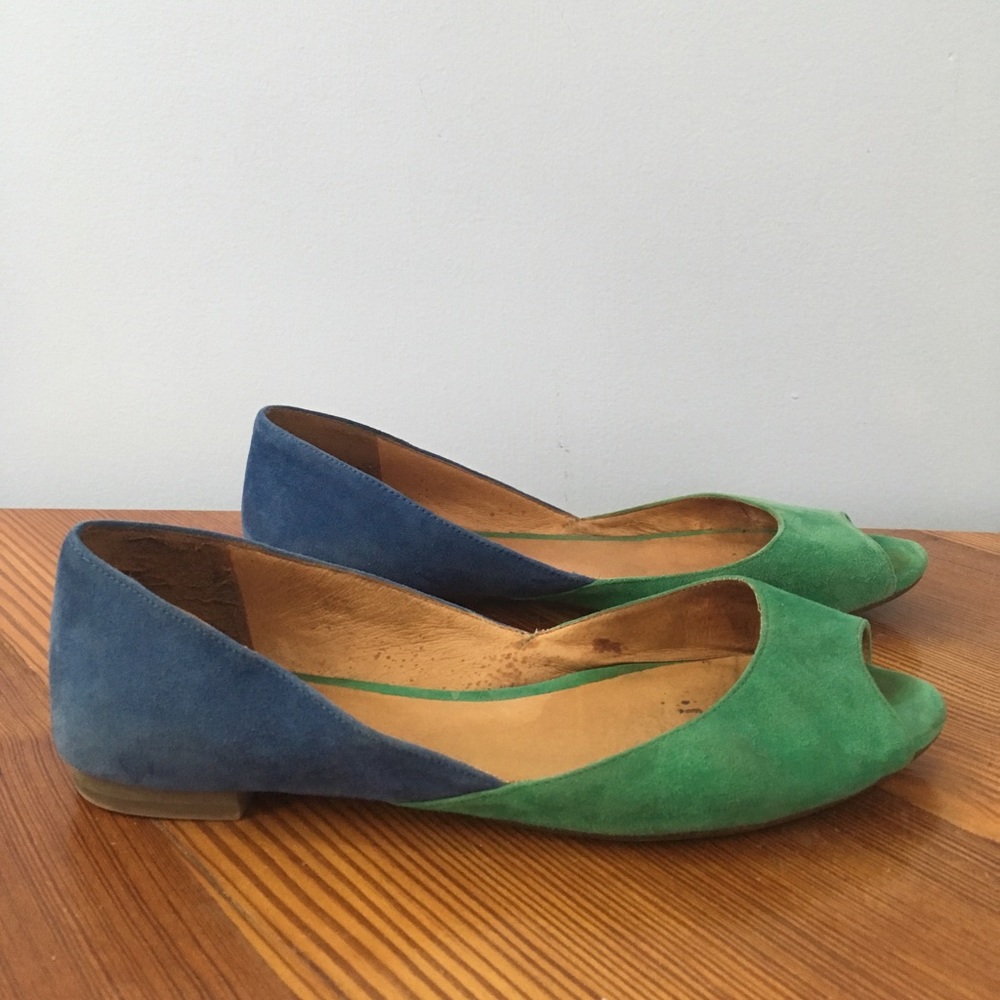 Madewell Blue and Green Leather Suede Flats Size 7 - Picture 1 of 4