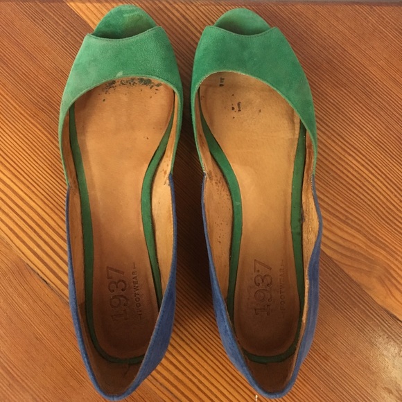 Madewell Blue and Green Leather Suede Flats Size 7 - Picture 2 of 4