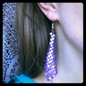 Purple retro dangle drop mirror earrings