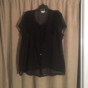 Sheer Black Button Down Top by Van Heusen