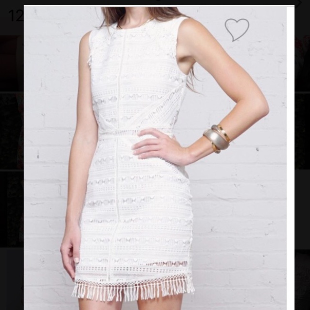 NWT Mina Lace White Fringe Lace Dress Size M