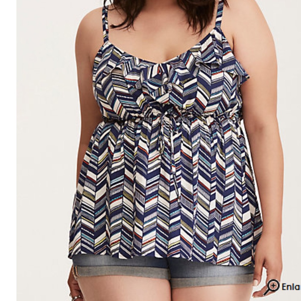 Torrid Chevron Print Ruffle Babydoll Tank