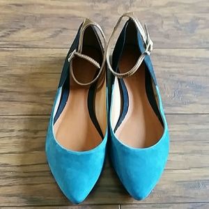 Schutz turquoise & black flats, size 6